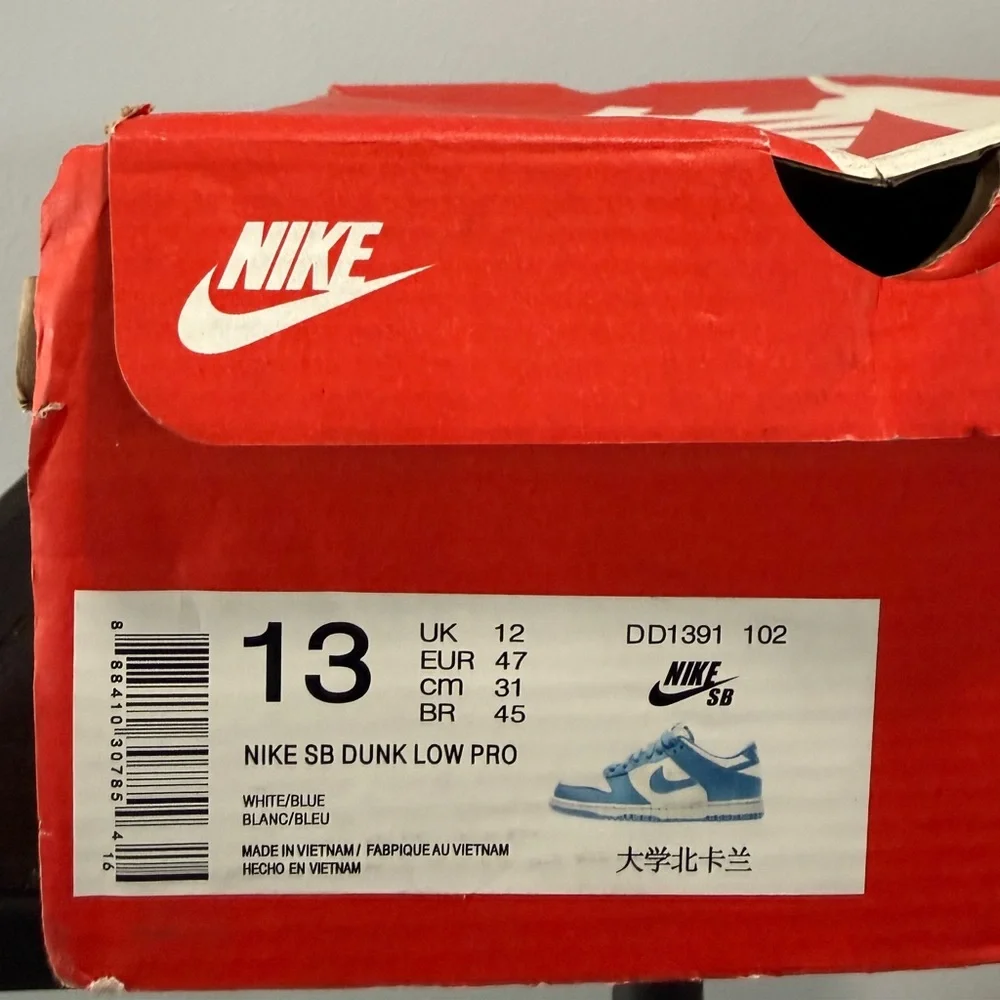 NEW‎ Size 13 Nike Dunk Low UNC 2021 University Blue White DD1391-102
